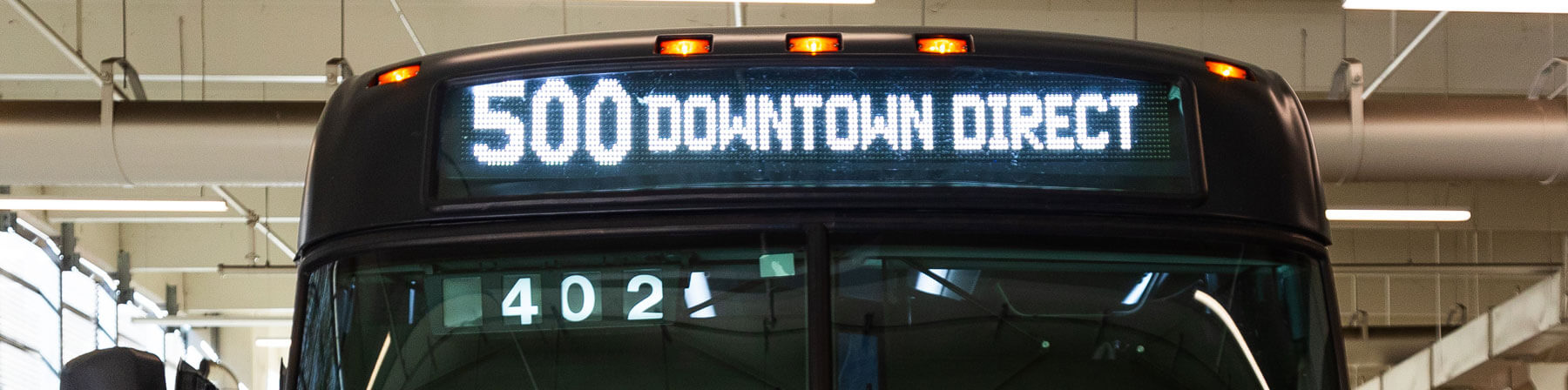 500 Downtown Direct bus at the George R. Brown Convention Center.